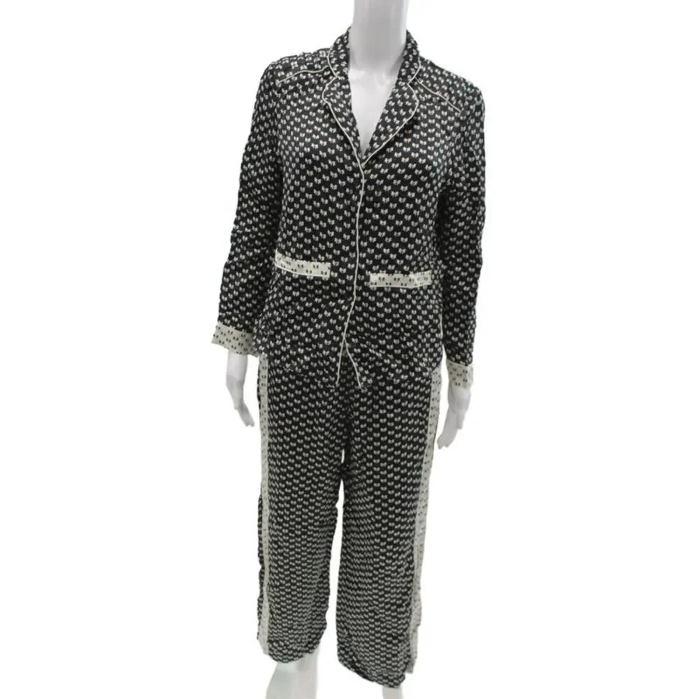 Maje Womens Bow Print Pants Pajama Set Black White Size 1/EUR 38